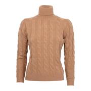 Fletstrikket turtleneck i beige/kamel