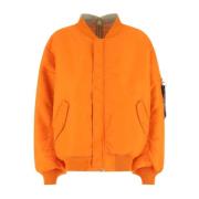 Orange nylon vendbar foret oversized jakke med quiltet vendbar oversiz...