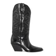 Sorte Læder Texan Støvler til Kvinder