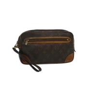 Brugt Brunt Lærred Louis Vuitton Marly Dragonne Clutch Taske