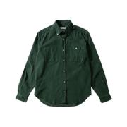 Mørkegrøn Microcord Skjorte med Lynlåslomme
