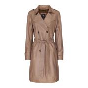 Satin Beige Læder Trenchcoat