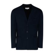 Navy Blue Wool Button Up Blazer