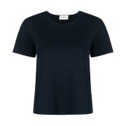 Blå Strikket Rund-Hals T-Shirt