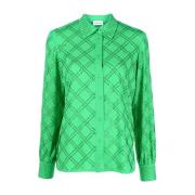 Grøn Rhinestone-Pyntet Langærmet Skjorte