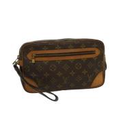 Brugt Brunt Lærred Louis Vuitton Marly Dragonne Clutch Taske