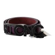 Brown Leather Large Logo Letter Buckle Belt