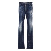 Marineblå Bomuld Straight Jeans med Kontrastfarvede Detaljer