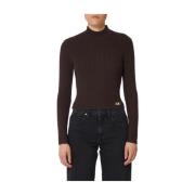 Brun Ribstrikket Turtleneck Sweater