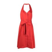 Rød bomuldsblandet halterneck kjole