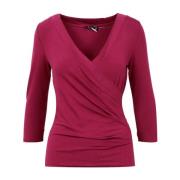 Ensfarvet V-hals Sweater med Sidedrapering