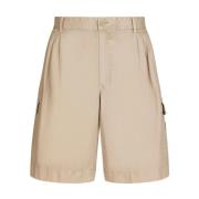 Beige Casual Shorts med Guld-Tone Logo Plaque