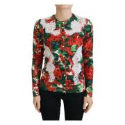 Multifarvet Uld Blomstret Cardigan Sweater