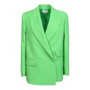 Grøn dobbeltradet jakke med peak-lapeller