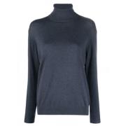 Blå Cashmere Roll-Neck Trøje