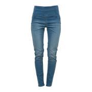 Slim-Fit Højtaljede Jeans med Slidt Effekt