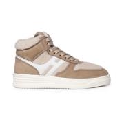 Beige Nubuck Sneakers med Faux Fur Indsætninger