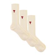 Broderet Logo Ribbet Bomuldssokker Tri-Pack