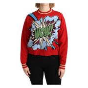 Rød Strikket Cashmere Cartoon Top Sweater