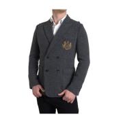 Grå Logo Broderi Dobbelt Brystet Blazer