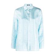 Blå Barocco Print Silkeskjorte