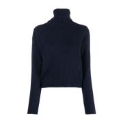 Mørkeblå Cashmere Sweater med Logo