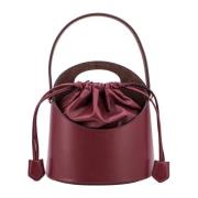 Stilfuld rød læder bucket taske med Paisley detalje