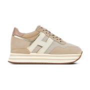 Beige Sneakers med Plateau og Logo Detaljer