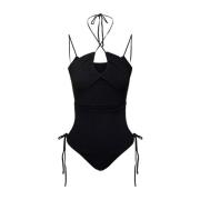 Sort Ribstrikket Halterneck Bodysuit