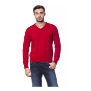 Rød Broderet Merinouldssweater