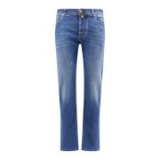 Blå Slim Fit Jeans med Metal Knappelukning