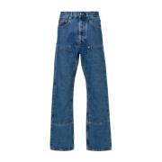 Blå Denim Jeans med Kontrastsyning og Patchdetalje