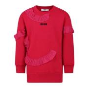 Fuchsia Bomuld Maxi Sweatshirt med Ruffles