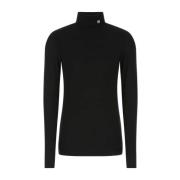 Sort Stretch Viskose Turtleneck Skjorte