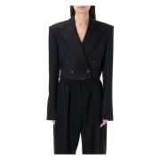 Sort Cropped Dobbelt Breasted Blazer