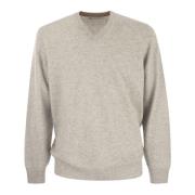 Cashmere V Neck Sweater med kontrastpiping