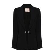 Sort Crepe Cady Blazer med Juvel