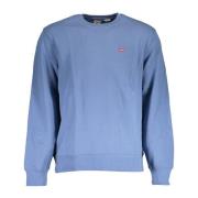 Blå Bomuldssweater, Langærmet, Rund Hals, Logo