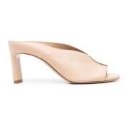 Beige læder mules Peep Toe