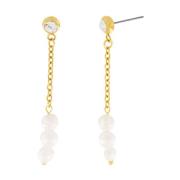 Joy Waterproof Long Post Chain Pearl & CZ Earring 18K Gold Plating