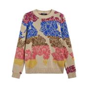 Blomstret Jacquard Rundhals Sweater