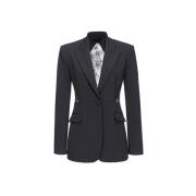 Sort Stretch Crepe Blazer med Blondeindsats