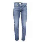 Blå Slim Taper Jeans med Vasket Effekt