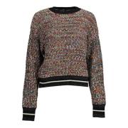 Sort Polyester Sweater med Kontrastdetaljer