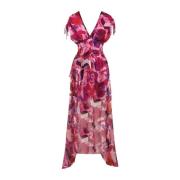 Blomstret Chiffon Maxi Kjole med Frontslids