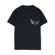 Broderet Hund Navy Blå T-shirt
