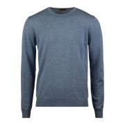 Blue Merino Wool Crew Neck, Elbow Patch