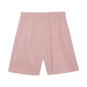 Stribet højtaljet linned silke shorts