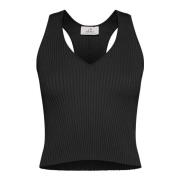 Ribstrikket Tanktop i Sort