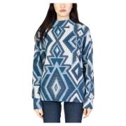 Blå Geometrisk Strikket Højhalset Sweater